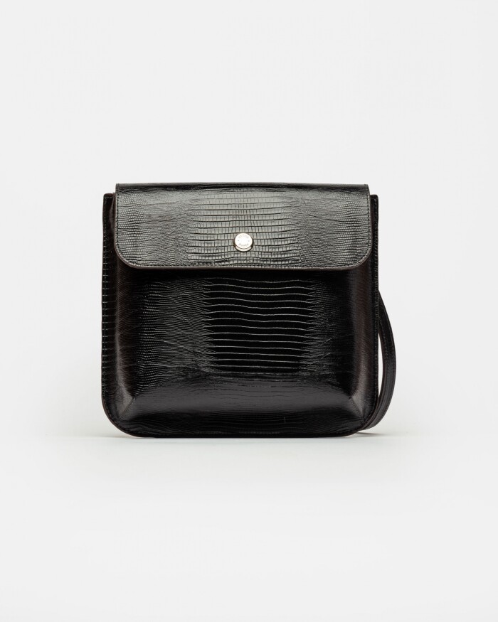 Morral Liana En Cuero Grabado Lagarto Negro