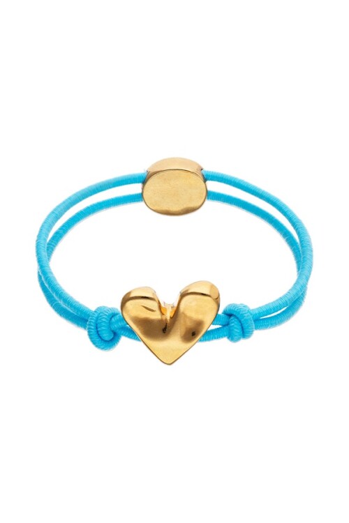 PULSERA DE HILO ELÁSTICO AZUL CON CORAZÓN BAÑADO EN ORO 18K Pulsera