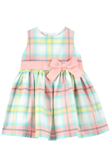 Vestido de algodón con lazo diseño a cuadros Sin color