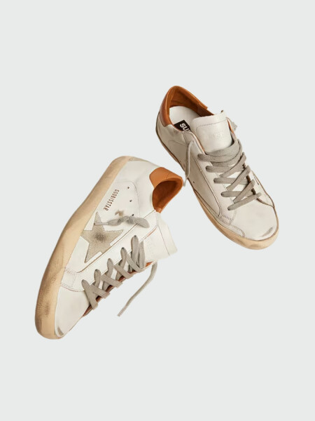 Golden Goose-SUPER STAR SUEDE STAR BROWN HEEL TAB Blanco