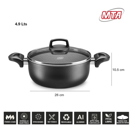 Cacerola Olla Antiadherente Ø26cm con Tapa Vidrio Supra MTA Grafito