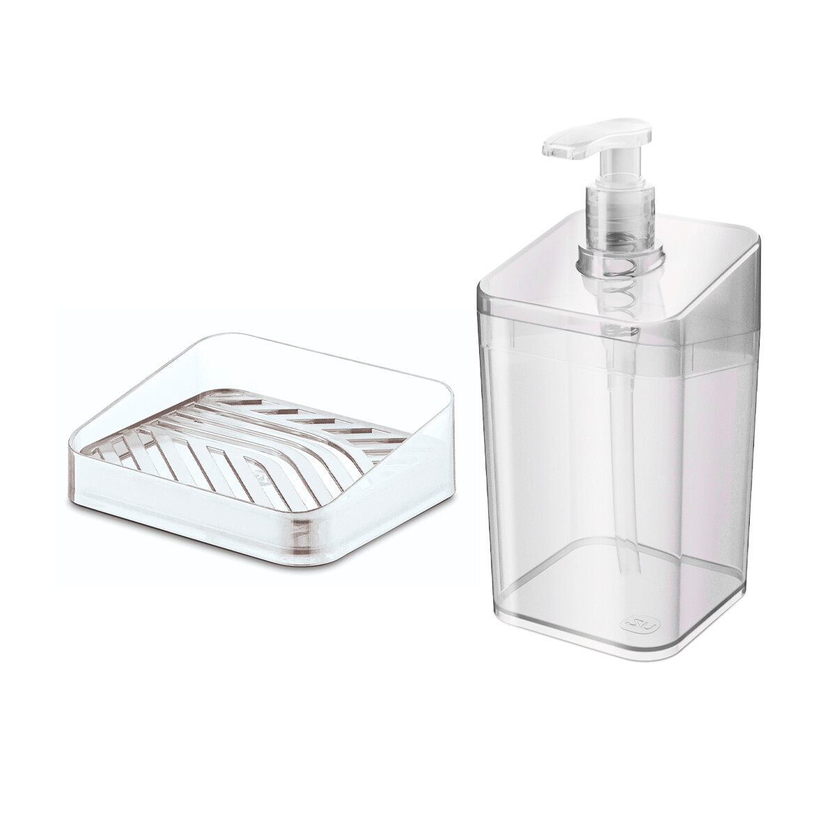Set Dispensador de jabón 350 ml + Porta jabón - TRANSPARENTE 