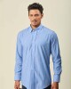 Camisa Sport Algodón Manga Larga Celeste Raya Blanca
