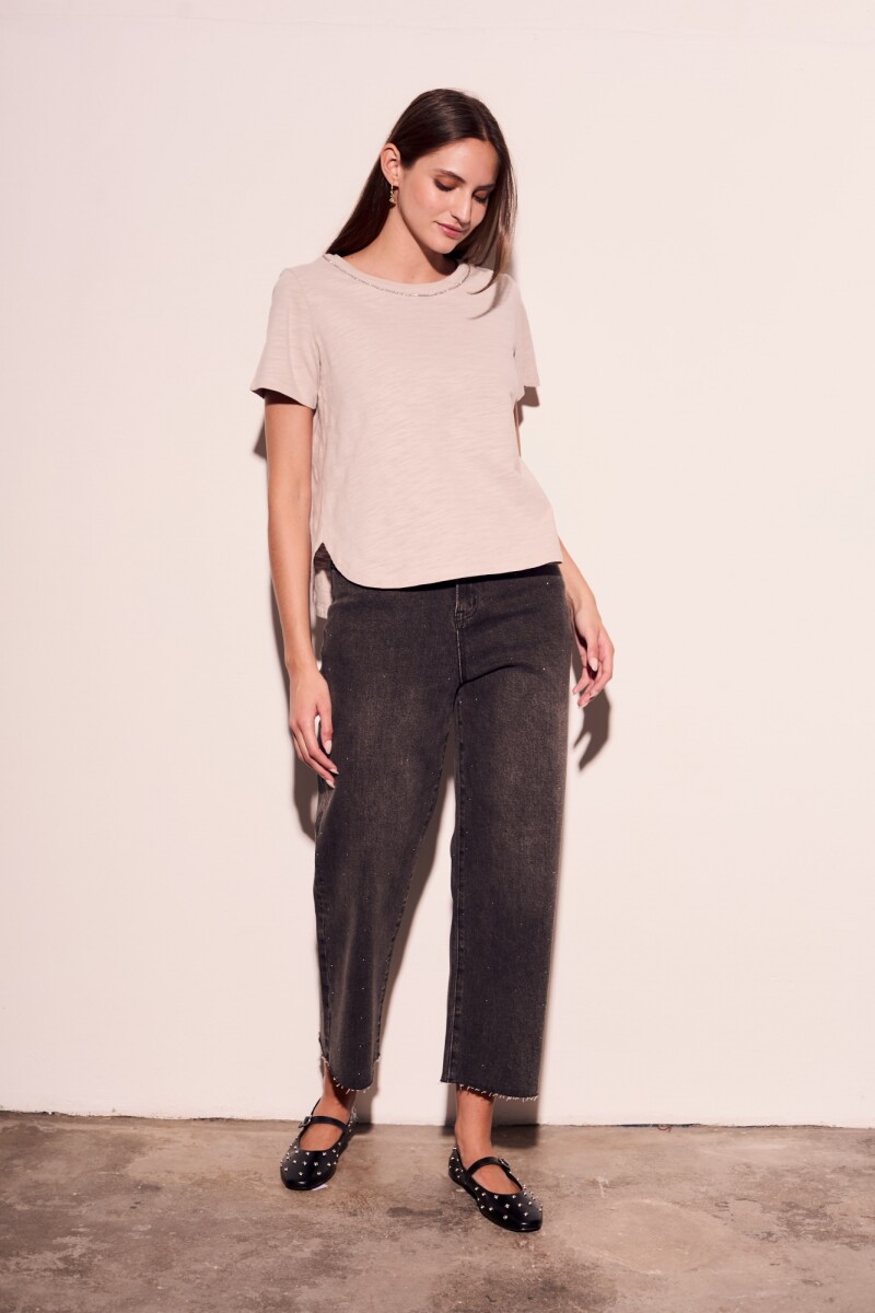 Remera Algodón Escote Metalizado Gris