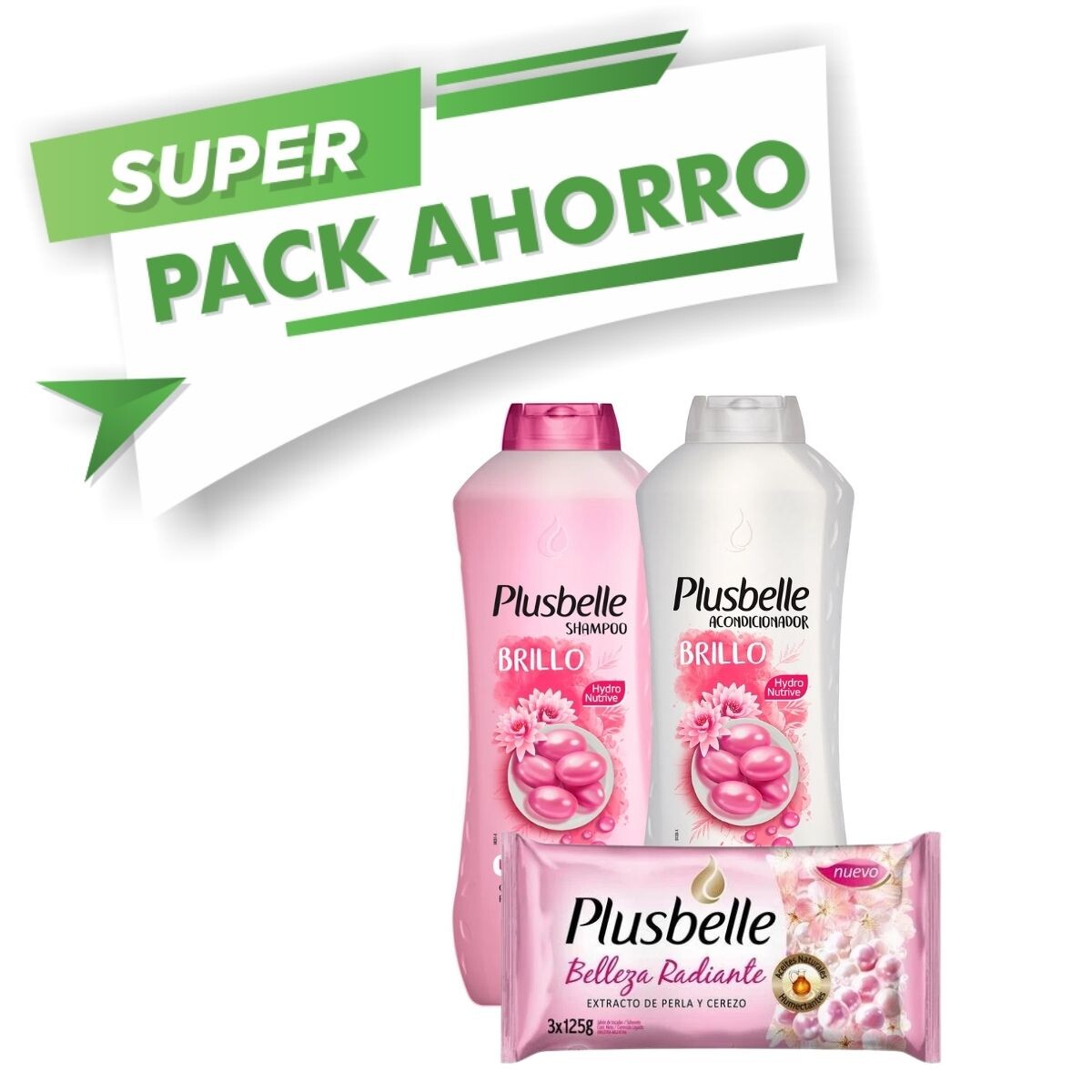 Shampoo Plusbelle Brillo + Acondicionador + Jabón Tripack 