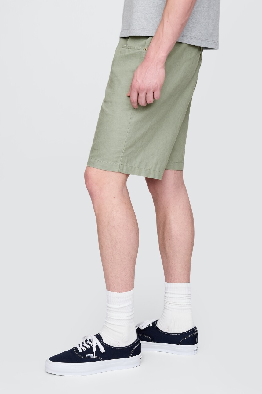 Short De Lino Con Elástico Hombre Gasoline Green