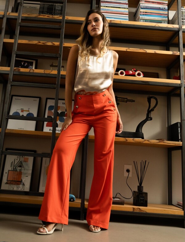 Pantalon Recto Botones ANARANJADO