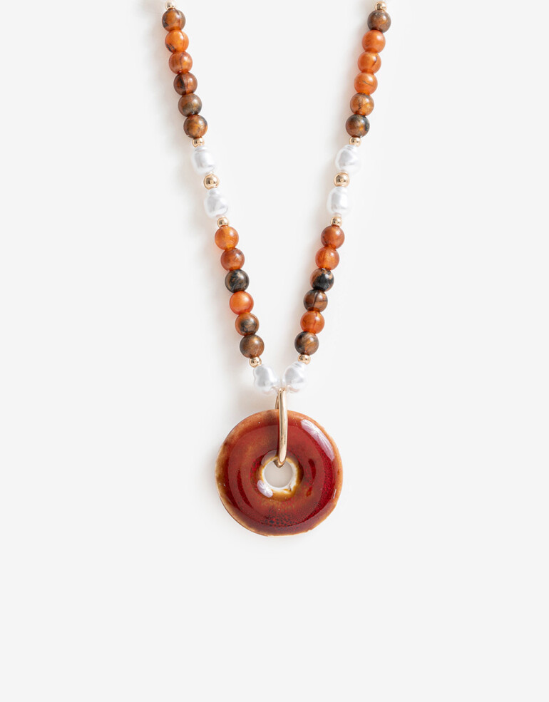 Collares Largos Color Collar Largo Dije Cerámica - Marron Medio