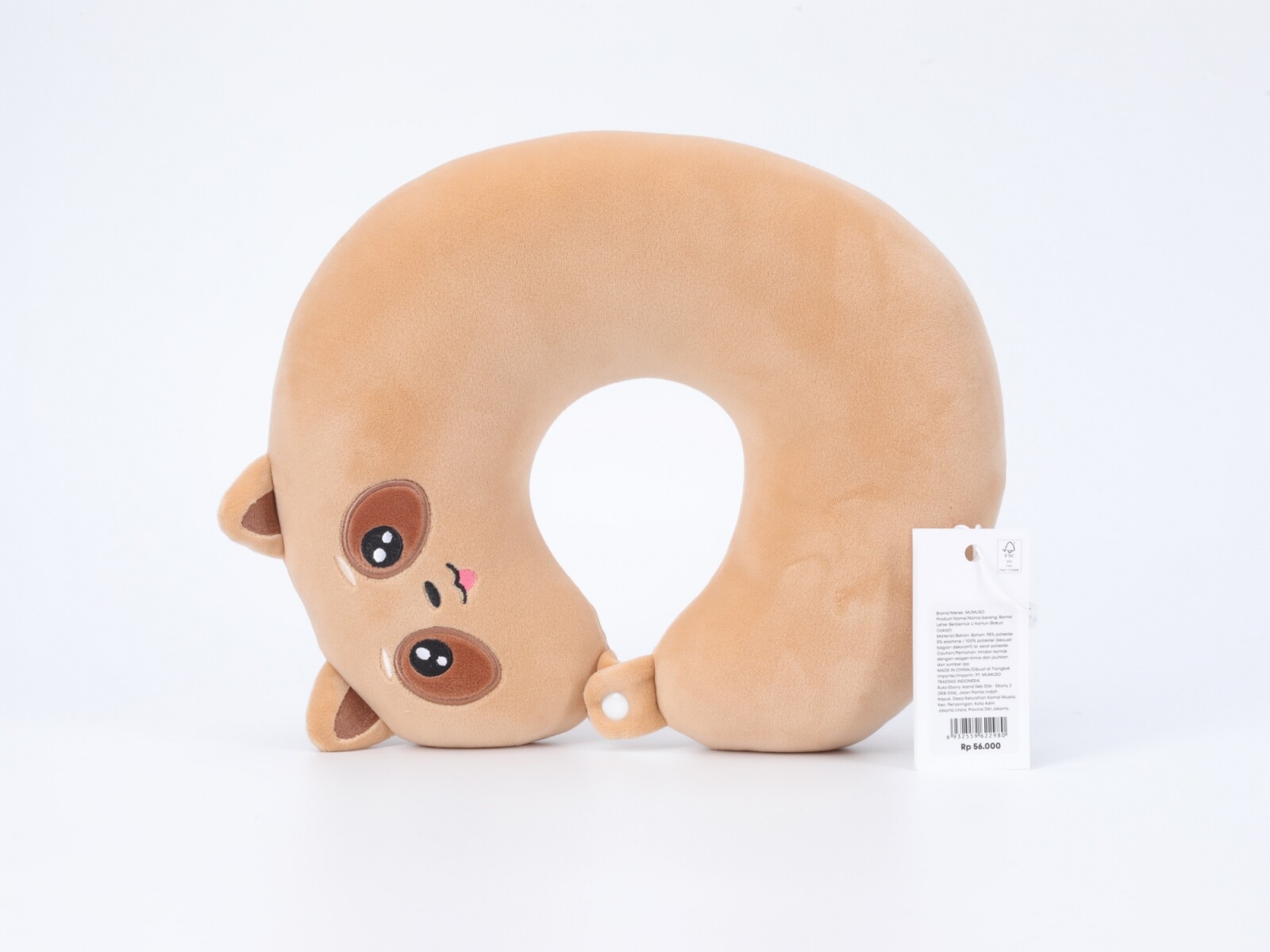 ALMOHADA PARA EL CUELLO CON FORMA DE U DE DIBUJOS ANIMADOS (MAPACHE MARRÓN) 