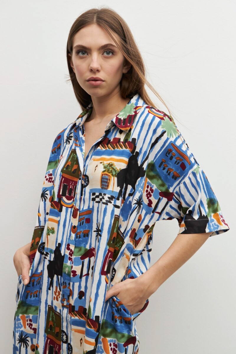 Vestido camisero estampado multicolor