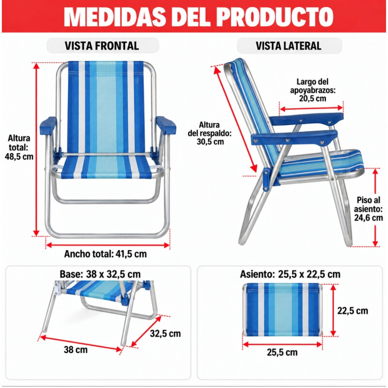 Silla Infantil Alta Aluminio AZUL