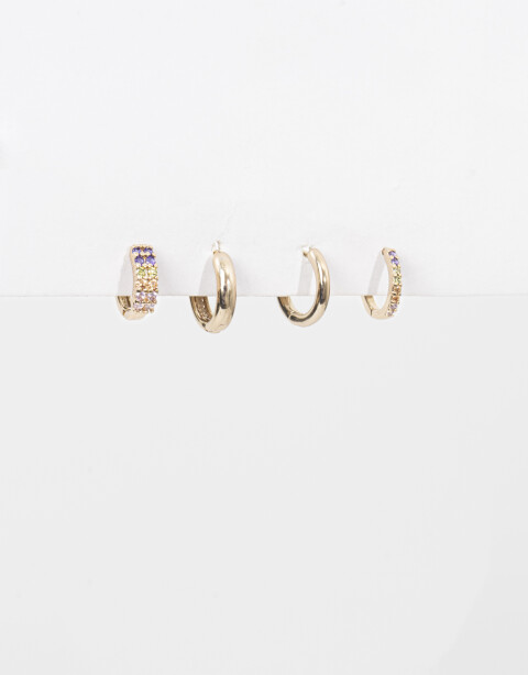 Aros Argollas Set Strass Set De Argollas Con Cubic Zirconia - Dorado