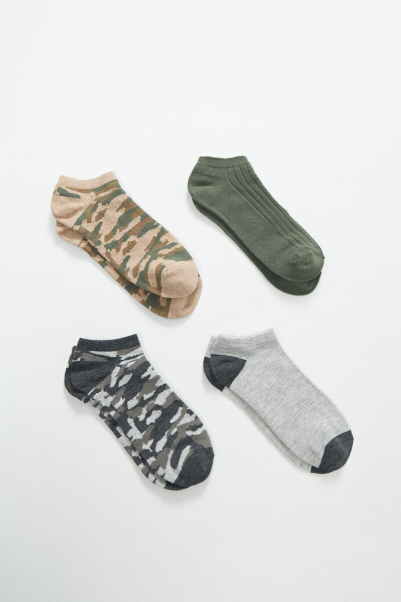 Pack x4 medias soquete Estampado Camuflado Gris