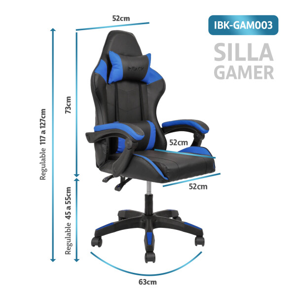 Silla Gamer Ergonomica Escritorio Reclinable Soporta 200kg Negro con Azul GAM003 Silla Gamer Ergonomica Escritorio Reclinable Soporta 200kg Negro con Azul GAM003
