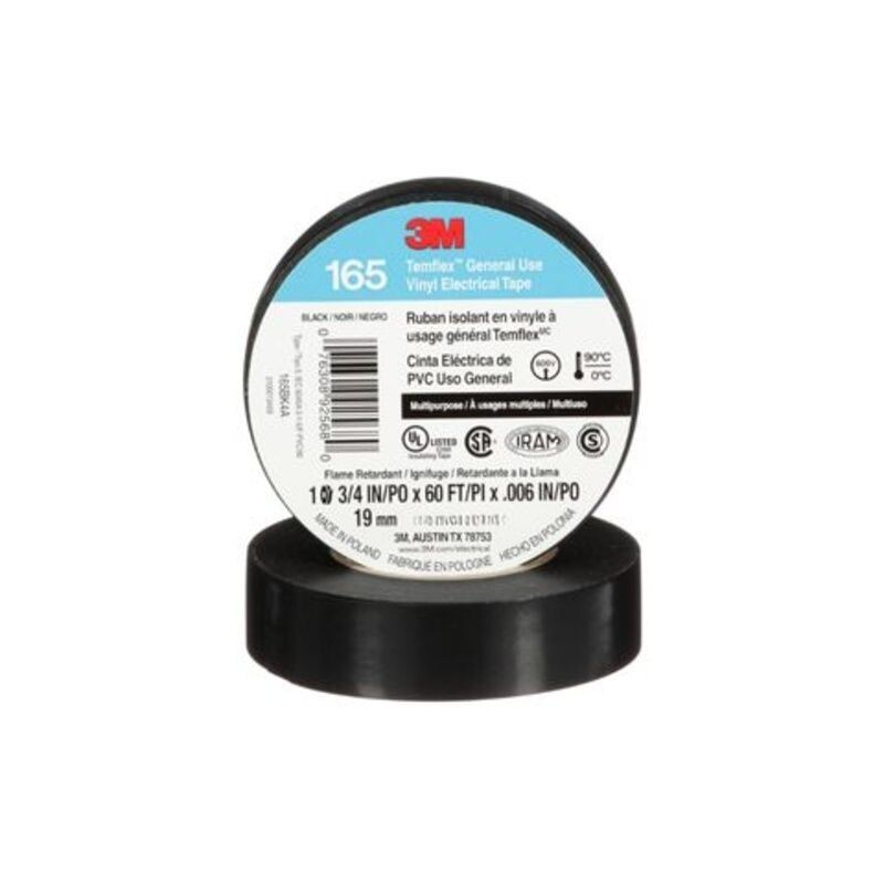 CINTA AISLADORA TEMFLEX 165 NEGRO 19MM X 9M - 3M CINTA AISLADORA TEMFLEX 165 NEGRO 19MM X 9M - 3M