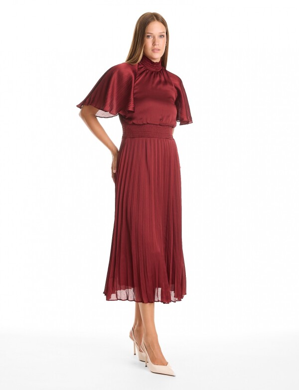Vestido Saten Plisado BORDEAUX