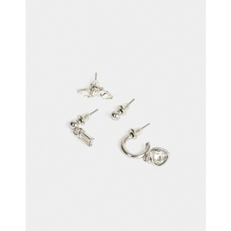 Set De Aros Con Strass Plateado