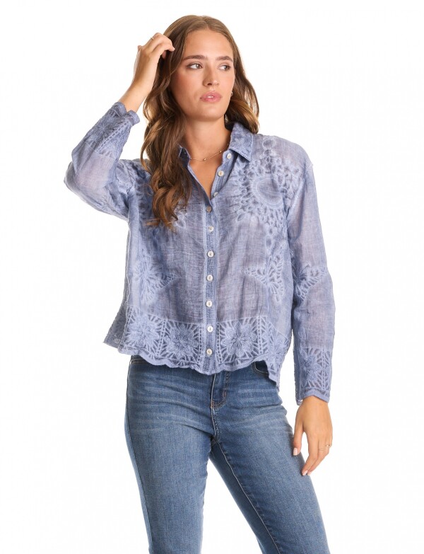 Camisa Algodon Bordada AZUL