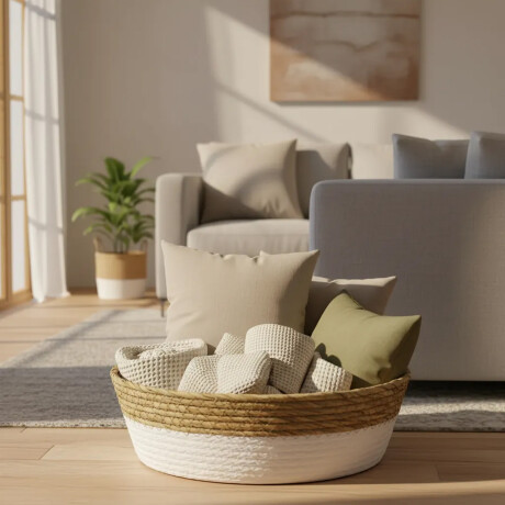 Cesto Canasto de Fibra Natural Paramount Decoración Ø30x9Cm Blanco