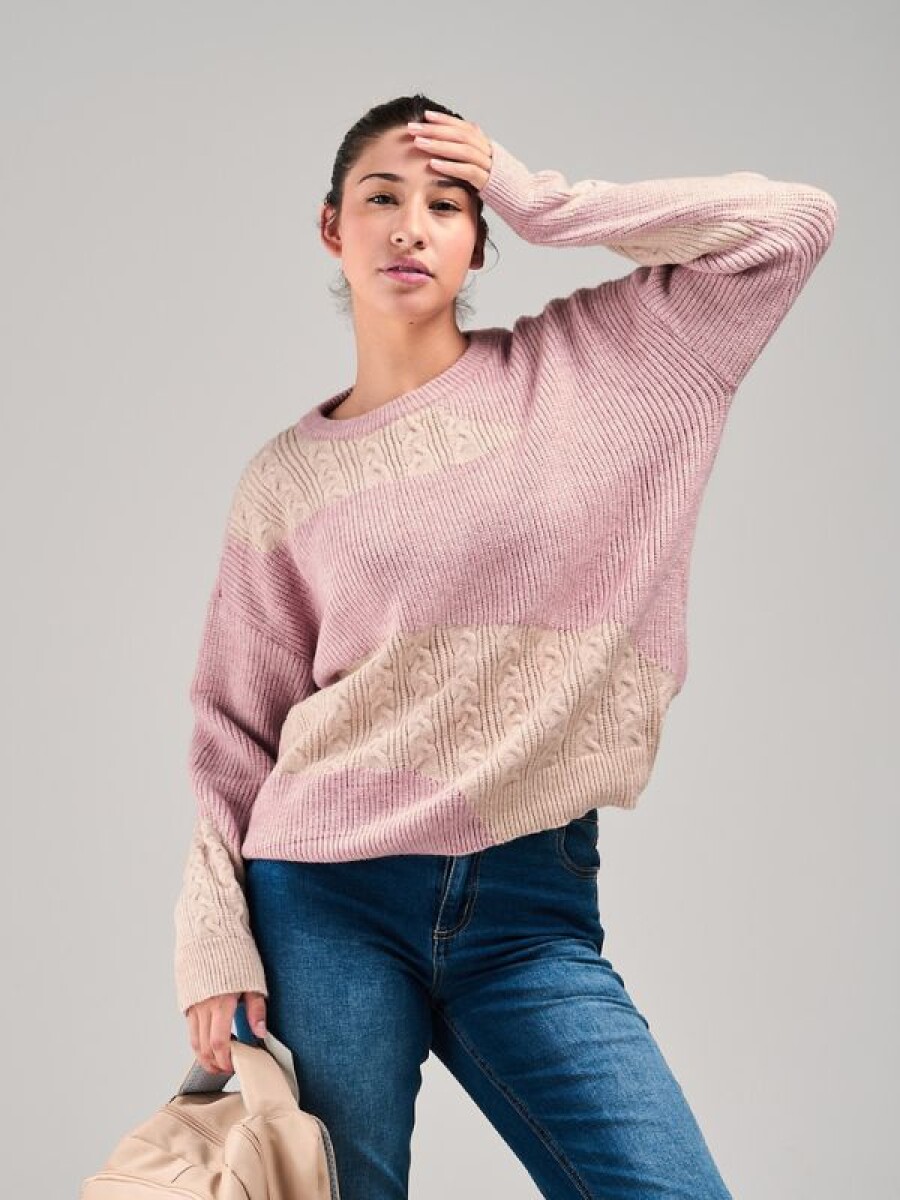 Buzo tejido Slowly - Beige/rosa 