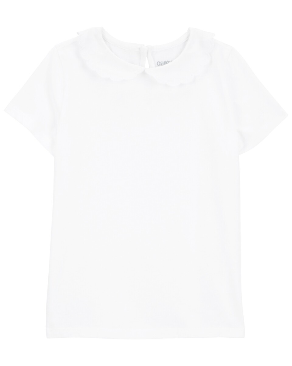 Blusa de algodón, con cuello mago festoneado, blanca 