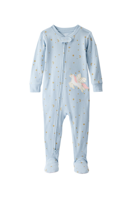 Pijama una pieza de algodón, con pie, estampa unicornio Sin color