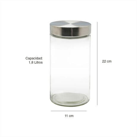 Recipiente Frasco de Vidrio Cilíndrico Tapa Rosca 22cm 1.8L Plateado