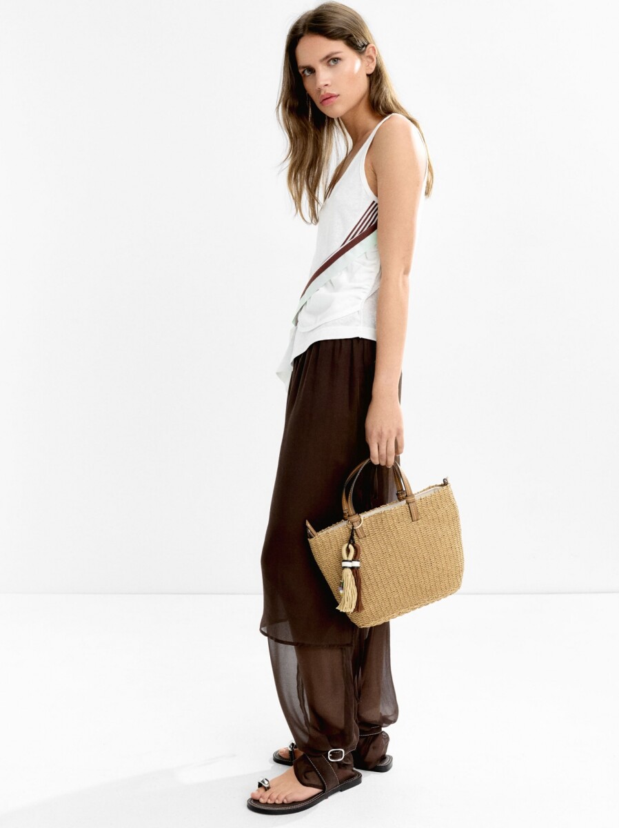 Bolso Tote De Efecto Rafia - natural 