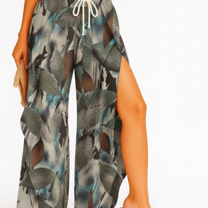 Pantalón Palazzo Elastizado Estampado con Abertura M2