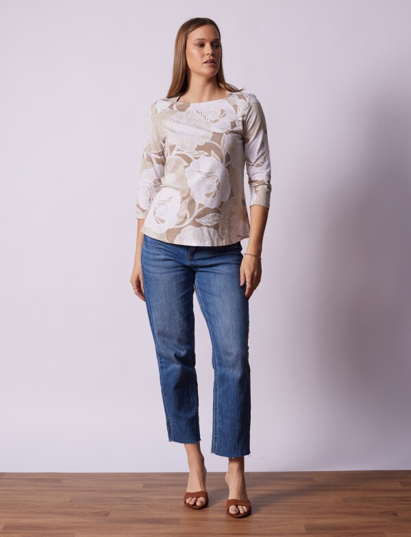 Remera Esc Cuadrado Flores BEIGE/MULTI