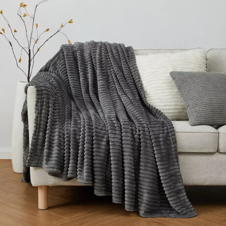 Manta Frazada Polar Plaza y Media c/ Diseño Acanalado Suave Gris