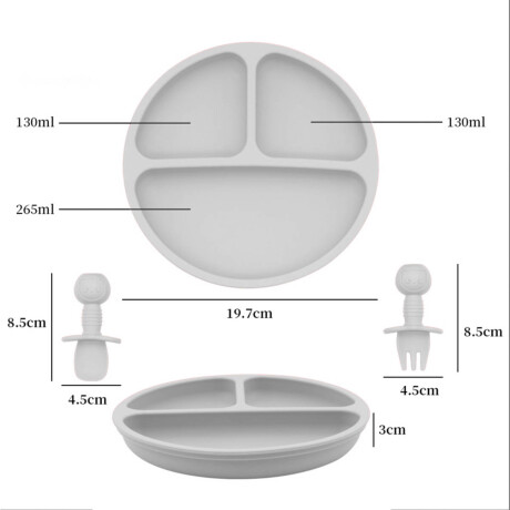 Set X10p Plato Comer Bebe Silicona+ Cubierto Vaso Gris