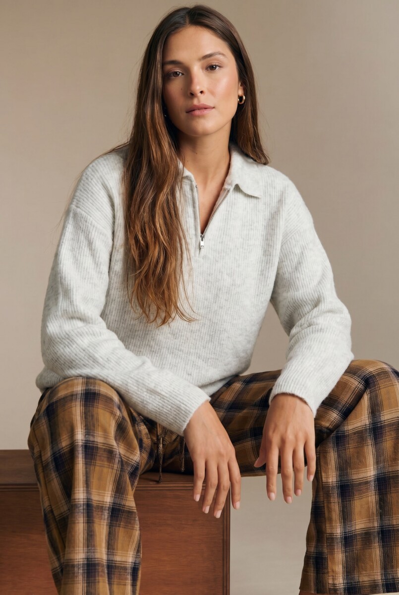 Sweater Polo Medio Cierre - Gris Melange 