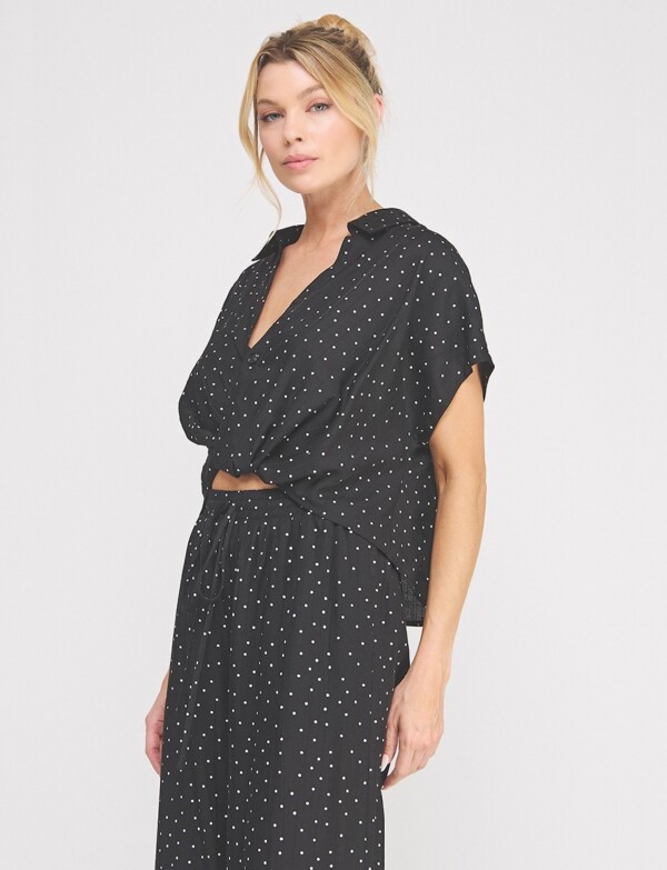 Blusa Crop Cruzada Con Lunares NEGRO/BLANCO