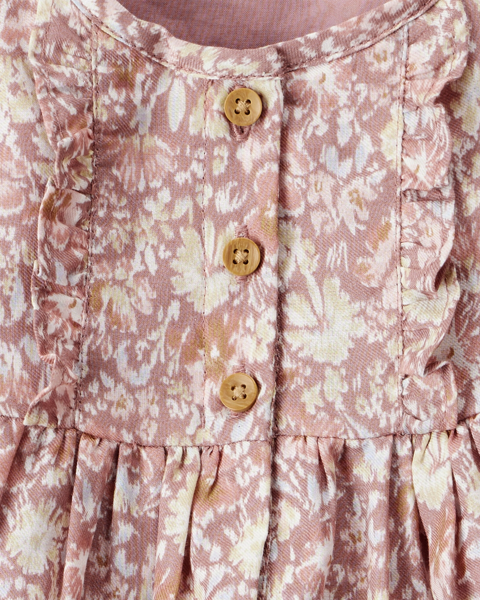 Vestido de algodón, rosado, diseño floral Vestido de algodón, rosado, diseño floral
