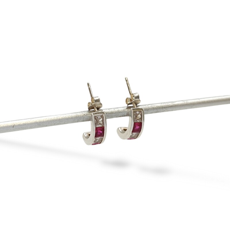 Caravanas Medio aro-Plata 925-Piedra rubí y zirconia-CA3450 conpiedra