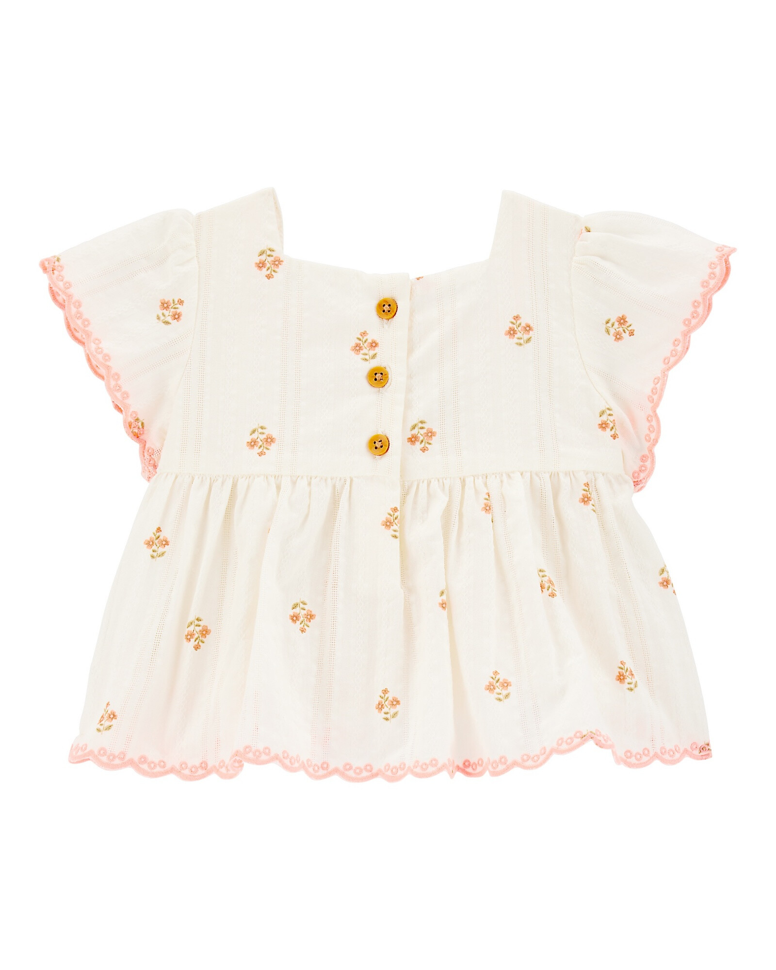 Blusa de algodón texturado, manga con volados, diseño floral Blusa de algodón texturado, manga con volados, diseño floral