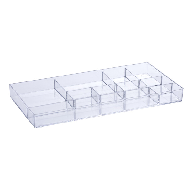 BANDEJA PLASTICA CON DIVISION 34X17X3 CM. TRANSPARENTE