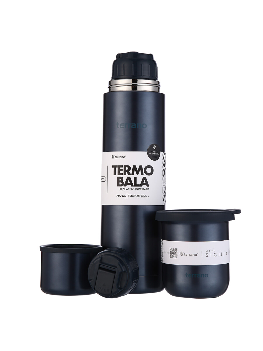 Kit Acero Bala Metalizado - 750mL + Mate Sicilia - Azul 