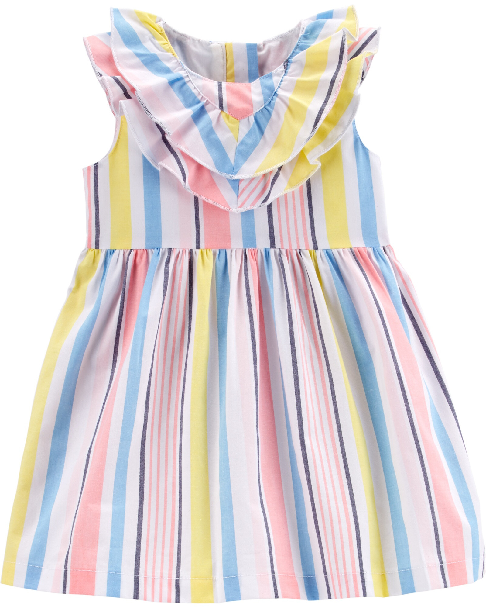 Vestido de popelina con falda amplia y cuello con volados en v 0