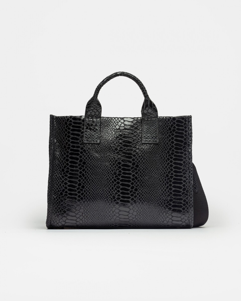 Cartera de mano Capri en cuero gamuza anaconda - Negro 