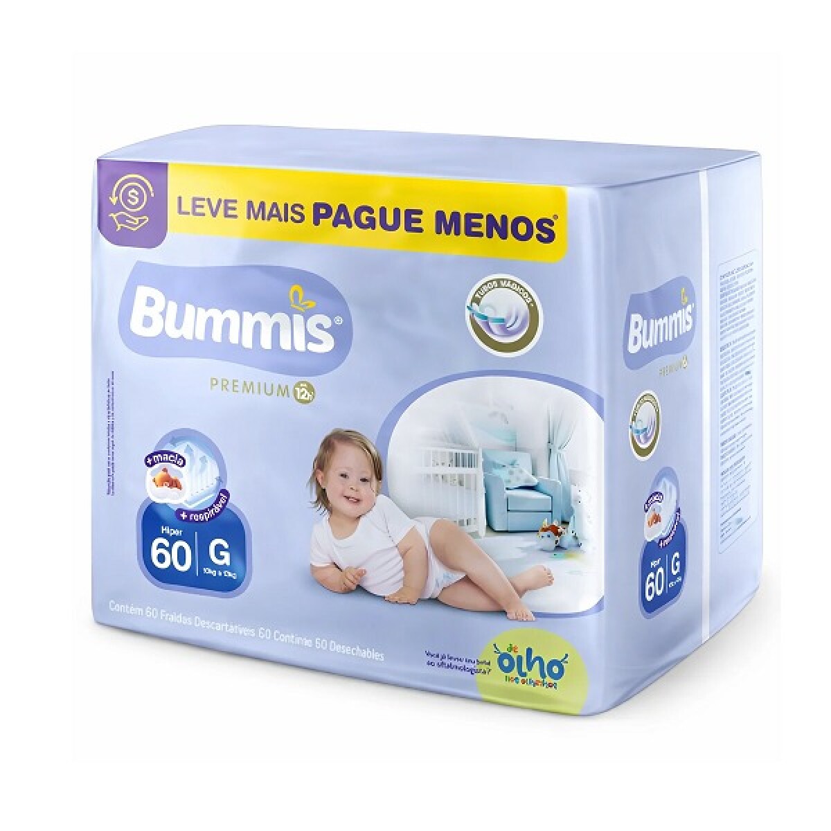 PAÑALES BUMMIS PREMIUM HIPER X 60U TALLE G 10 A 13KG 