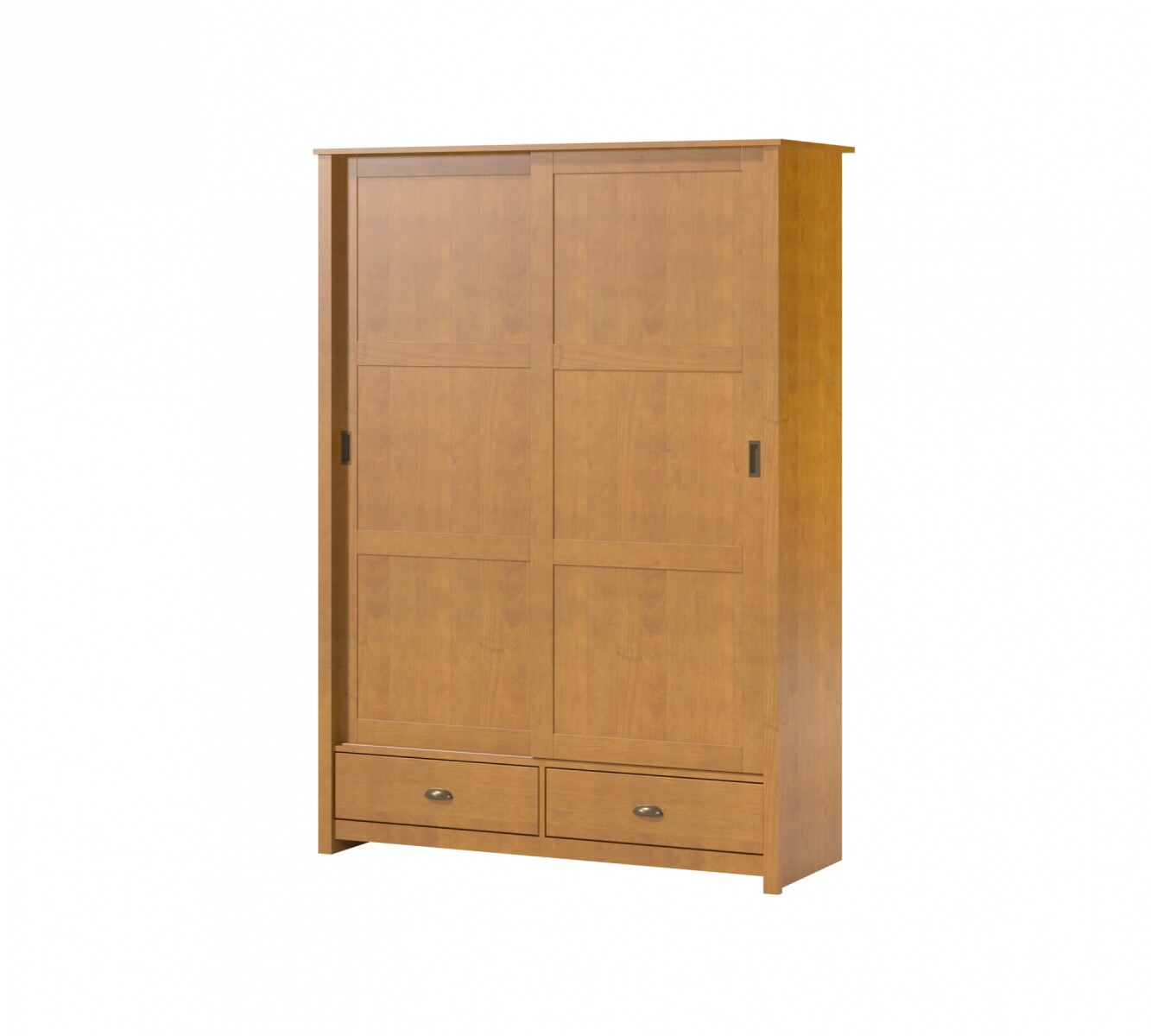 Ropero 2 puertas corredizas 2 cajones - Madera maciza - Marron 