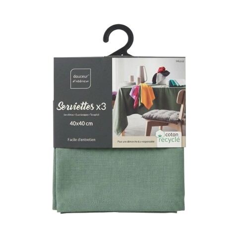 SET SERVILLETA DE TELA VERDE 40X40CM 3PZAS Unica