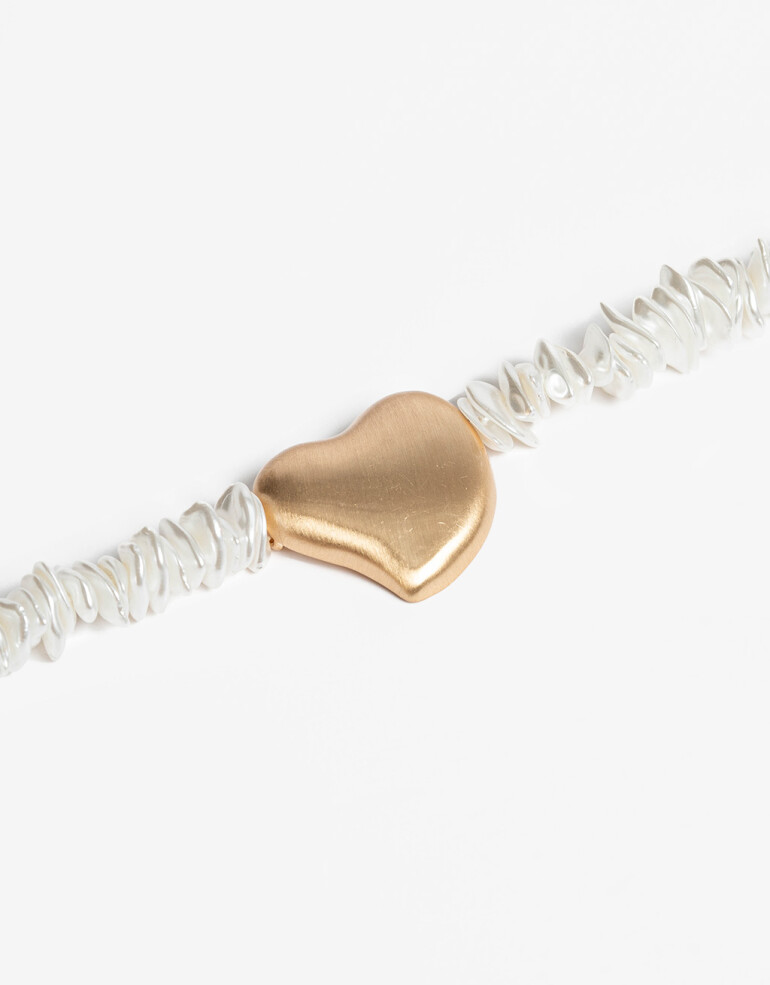 Collares Cortos Canutillos Collar Corto Corazón Con Beads - Dorado