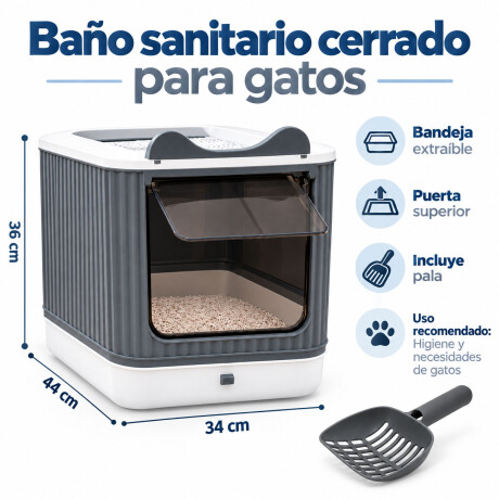 Baño Sanitario Gatos Cerrado Bandeja Extraíble Con Pala Blanco/gris