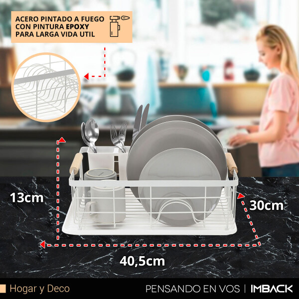 Escurridor Seca Platos Vajilla De Metal Asa De Madera Cocina Imback Color Blanco Escurridor Seca Platos Vajilla De Metal Asa De Madera Cocina Imback Color Blanco