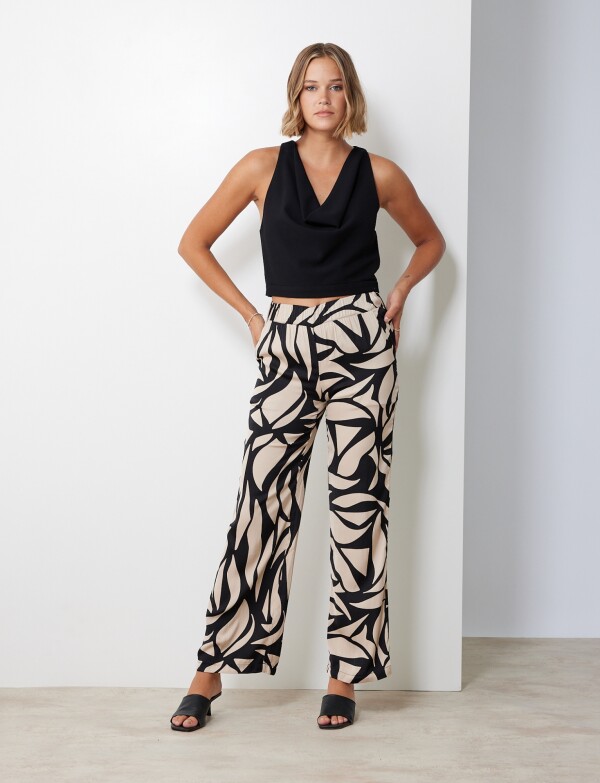 Pantalon Print NEGRO/BEIGE