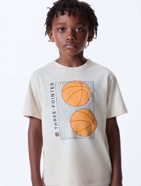 CAMISETA DE NIÑO MANGA CORTA ESTAMPADA BEIGE