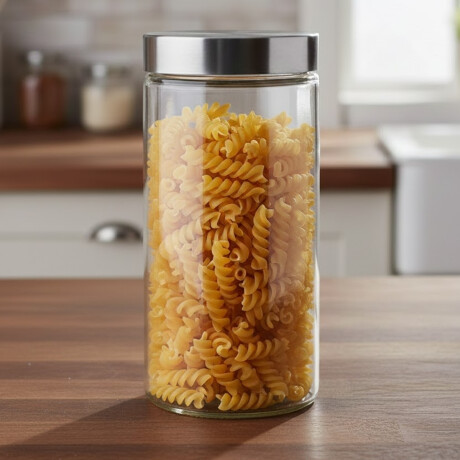 Frasco de vidrio cilíndrico con tapa 2,2 lts rosca metal PLATA